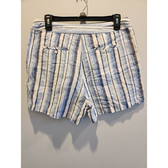 Artisan NY 100% Linen Shorts Drawstring Button/ Zip Striped Pockets Size 10 - Picture 3 of 6